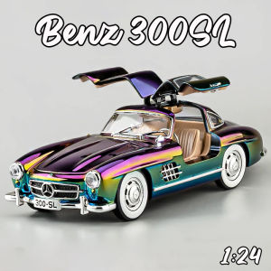 【RUM】1:24 Scale Benz 300SL Retro Style Alloy Car Model Light & Sound Effect Diecast Car Toys for Boys Birthday Gift Kids Toys Car Collection