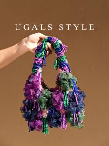 UGALS Silk Fringe Handwoven Beaded Pearl Flower Large Capacity Tote Handbag Sweet Lady Style with Magnetic Buckle Single Shoulder Bag