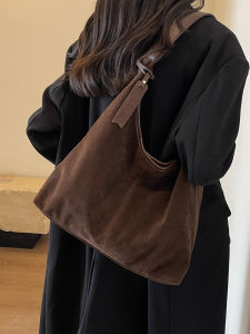 Casual Large Capacity Soft Leather Suede Bucket Shoulder Bag Womens New 2026 Tote Bag Autumn Winter Single Shoulder Bag