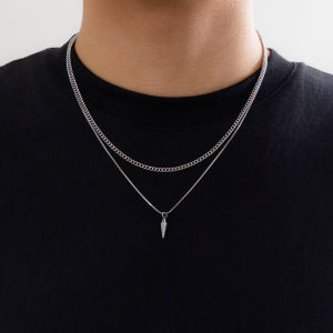 2pcs/set Stainless Steel Metal Rivet Pendant Thin Snake Chain Necklace for Men Punk Silver Color Cuban Link Chain Choker