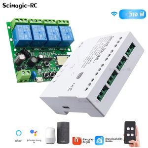 Tuya สมาร์ทไวไฟสวิตช์มอเตอร์โมดูล12V 24V 220V RF รีโมทคอนโทรล433 1/2/4ช่อง inching รีเลย์สำหรับ Alexa Google Home