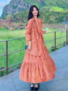 Gold Dust Pink Double Panel Elegance Chenille Dress Set Womens Autumn 2025 New Style Two-Piece Set Button up Long Sleeve Suit Dress