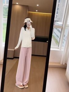 FitYoga UPF50+Black Sunscreen Pants for Women High Waist Drop Feeling Straight Leg Casual Wide Leg Drawstring Ice Silk