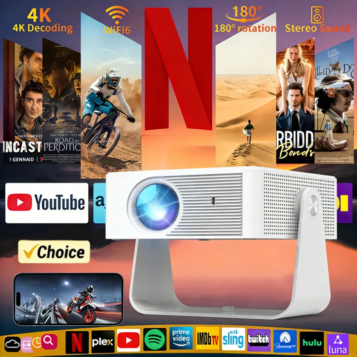 New X3 Native 720P Projector With 4K Decoding & 2.4G 5G WiFi6 BT Home HD YOUTUBE NETFLIX Android Portable Intelligent Projector