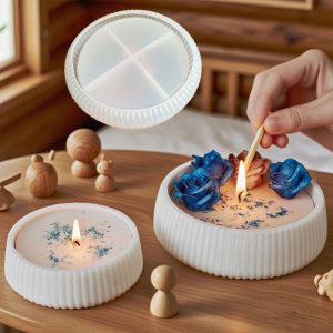 Concrete Stripe Storage Bowl Silicone Mold Scented Candle Vessel Flowerpot Round Shape Craft Mould DIY Handmade Making Tools