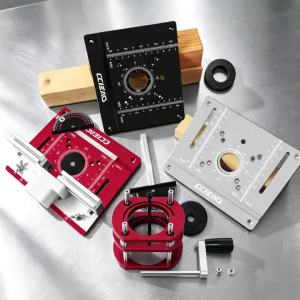 Aluminum Router Table Insert Plate Set with Router Lift Base Multifunctional Woodworking Tool for Slotting Trimming Chamfering
