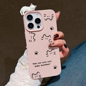 Leather Soft TPU Phone Case For iPhone 17 Pro Max 16 13 11 15 14 12 Air 17Promax 16promax Shockproof Cute Cat Funda Cover Coque