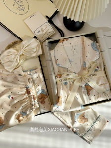 น่ารัก พิมพ์หมี ชุดนอน หวาน น้ําแข็ง ผ้าไหม เสื้อผ้าบ้านของขวัญวันเกิดสําหรับเด็กผู้หญิง ผู้หญิง ชุดนอนบ้านเด็กผู้หญิงชุดเสื้อผ้า