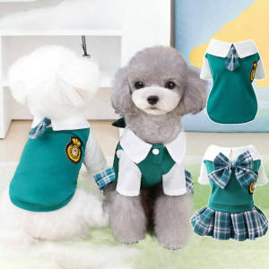 Pet Clothes Striped V-Neck Kitten Puppy Uniform College Style XS-XL Couple Dog Cat Clothes Dog Skirt