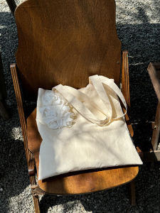 Original Design White Pear Floral Print Shoulder Bag for Women Soft Canvas Tote Bag  Artistic Style Brown Color