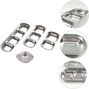 Stainless Steel Divided Dip Bowls Sauce Plate Seasoning Dipping Condiment Tray for BBQ Vinegar Spice Ketchup Salt Sugar Flavor