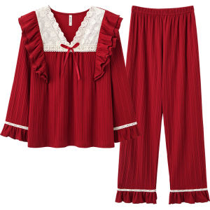 Princess Mark Sleepwear Long Sleeve Pure Cotton Red Home Clothes for Couples Wedding New Home Couple Set Spring Autumn