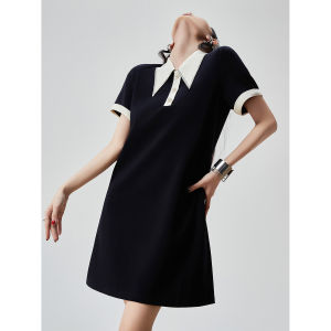 XIAODADEHUA | Design Spliced Polo Collar A-line Dress Slim Fit Casual