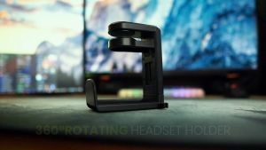 360° Swivel Headphone Stand Desktop Organizer for Gaming Headsets Stand Adjustable Clamp-on Headphone Holder Cable Clip Organizer- Space-Saving