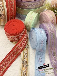 Chinese Embroidered Floral Patterned Fabric Ribbon DIY Materials for Hanfu Clothing Butterfly Knot Edging Accessories Satin Ribbon