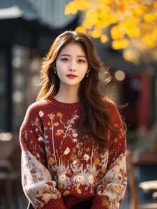 Christmas Print Heavy Industry Soft Cozy Womens Knitted Sweater Autumn Winter New Style Korean Version Short Length Top