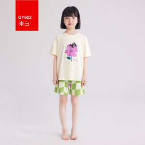 Hodo | Cute Print Cool Feeling Light Short Sleeve Shorts Childrens Pajamas Set Home Clothes For Girls Cotton Blend Comfortable Summer Sleepwear