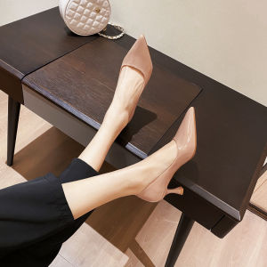High Heels Womens Stiletto Heel 2023 Spring and Autumn New Elegant Not Tired Feet Womens Shoes Soft Bottom Pointed Patent Leather Nude Color Shoes