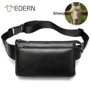 EDERN Original Genuine Sheepskin Belt Bag for Men Travel Chest Bag Retro Casual Waist Pouch Sling Bag Sheep Leather Waist Bag Men
