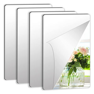 4pcs Acrylic Decorative Mirror Sheets Flexible Non Glass Mirror Tiles Self Adhesive Stickers for Home Living Room Decoration
