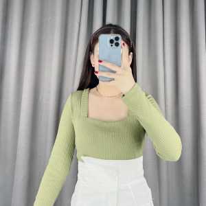 NHV Squareneck Premium Longsleeve Atasan Rajut Lengan Panjang