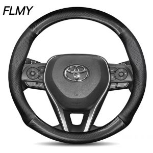 Car Steering wheel cover leather carbon fiber perforated leather 38cm round Universal Car Steering Wheel Cover Suitable for Toyota Honda Mitsubishi Isuzu Ford，Hyundai Suzuki Nissan and other models