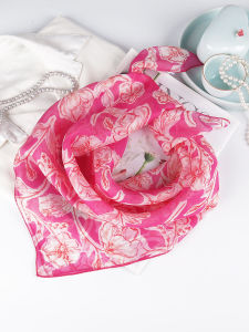 Silk Square Scarf Women's Pinkish Red Neck Protection Thin Silk Scarf Floral Print Country Style Summer Spring Autumn Seasonal Use
