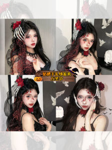 Halloween Butterfly Knot Veil Skeleton Finger Hair Clip Gothic Dark Vampire Hair Accessory Funny Photo Prop Festive Costume