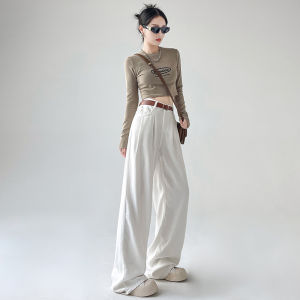 High Waist Wide Leg Womens Jeans Folded Design Loose Fit Slimming Drapey Long Pants Spring Autumn New Style Casual Fashion