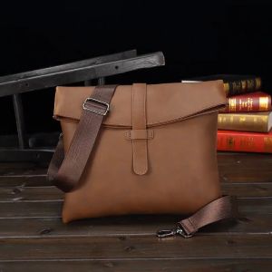 New Mens Bag Crazy Horse Soft Leather Shoulder Bag Mens Crossbody Bag Mens Fashion Japanese and Korean Retro Casual Bag