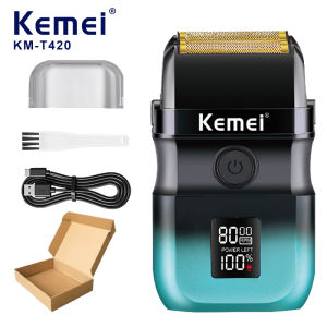 Kemei | Máy Cạo Râu Điện Kemei KM-T420 Dành Cho Nam Màn Hình LED Lưỡi Dao Kép Dao Động Lưới Thép Không Gỉ Sạc Được Thời Gian Hoạt Động 160 Phút