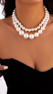 Ingemark | 2Pcs/Set Exaggerated Big Imitation Pearl Clavicle Chain Necklace for Women Wed Bridal Goth Beads Choker Grunge Jewelry Steampunk