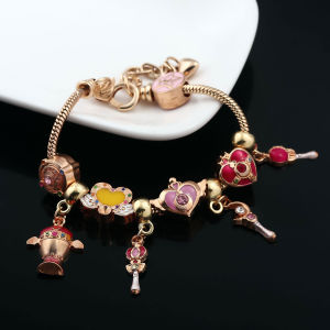 สร้อยข้อมือชาร์มอนิเมะเซเลอร์มูนน่ารัก จี้ซึกิโนะ อุซางิ ลูน่า แคท ลูกปัดกำไลข้อมือสำหรับผู้หญิง สาวๆ สายคล้องมือ