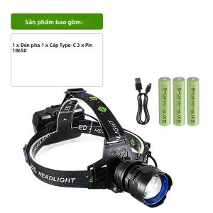 50000000LM Đèn Pha LED Siêu Sáng Type-C Có Thể Sạc Lại 2000M Đèn Pha Câu Cá Đèn Lồng Chống Nước Để Cắm Trại Săn Bắn Đi Xe Đạp