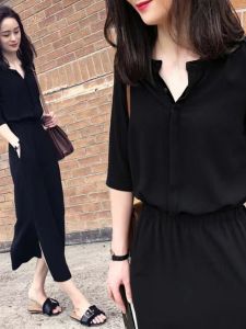 2024 plus Size Womens Dress Slimming Waist Long Skirt Conceals Belly Loose Fit Comfortable Korean Style High Waist Autumn Winter V Neck Dress