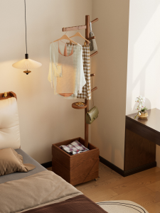 DONGMU | Space Saving Movable Wooden Hanging Rack With Laundry Basket