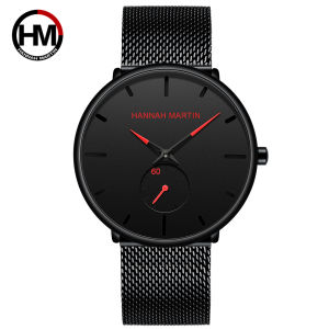 HANNAH MARTIN Brand Men Watch Fashionable Running Seconds 40mm Mesh Belt Stainless Steel 3Bar Waterproof Men Quartz Watch reloj
