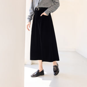 XIANGYING | Elegant High-Waist Velvet Midi Skirt