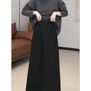 High Waist Black Pleated Design Womens Skirt Spring Autumn New Style Loose A-Line Skirt Versatile Commute Korean Style