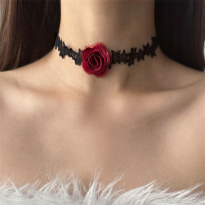 Gothic Dark Lace Flower Choker Necklace Womens Neck Accessory Lolita Jewelry Simple Fashion Fresh out Lockbone Chain 21cm-50cm