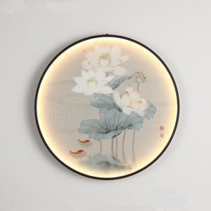 New Chinese Style Lotus Flower Wall Painting Lamp Living Room Entrance Background Wall Zen Style Tea Table Decorative Stairway Hanging Art Lamp
