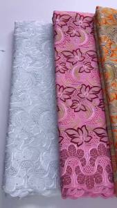 5Yards African Swiss Voile Lace Fabric With Rhinestones Floral Embroidery Nigerian Cotton Lace For Wedding Party Dress Sewing