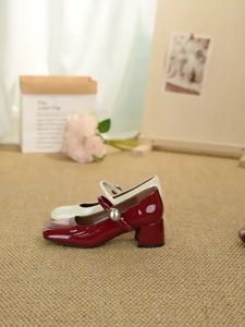 Daphne | Red French Style Mary Jane Shoe Coarse Heel