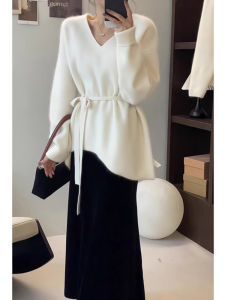 Autumn French Style High-End Irregular Loose V-Neck Knit Sweater