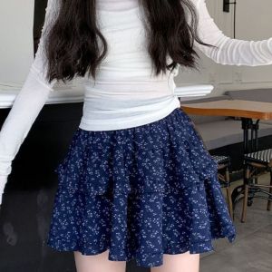 Retro Floral Print High Waist Mini Skirt Womens Sweet Style Summer New Arrival Slimming Short Cake Skirt for Petite Girls