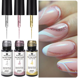 5ml METALLIC ภาพวาดเจลเล็บชุดทองเงินสีชมพูกึ่งถาวร UV GEL เคลือบเงาสําหรับวาดเล็บฝรั่งเศส