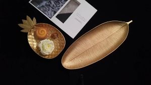 Yo-Fun Luxury Gold Wooden Tray Leaf Shape Organizer fruit tray For table kitchen and Christmas decor