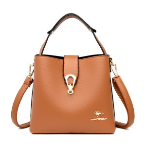 Womens Bucket Bag Leather Satchel Large Capacity Single Shoulder Crossbody Bag Casual Style Soft Cowhide Handbag for Mothers