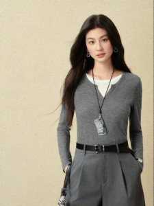 SEIFINI | Silk Wool Two-Piece Illusion Long Sleeve Knit T-Shirt