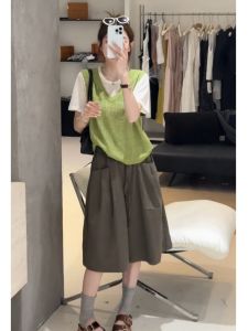 YUEZHONGWEI | Eco-friendly False Two-Piece Ice Silk Knit Top Womens Summer 2026 New Unique Design Loose and Slim Lightweight